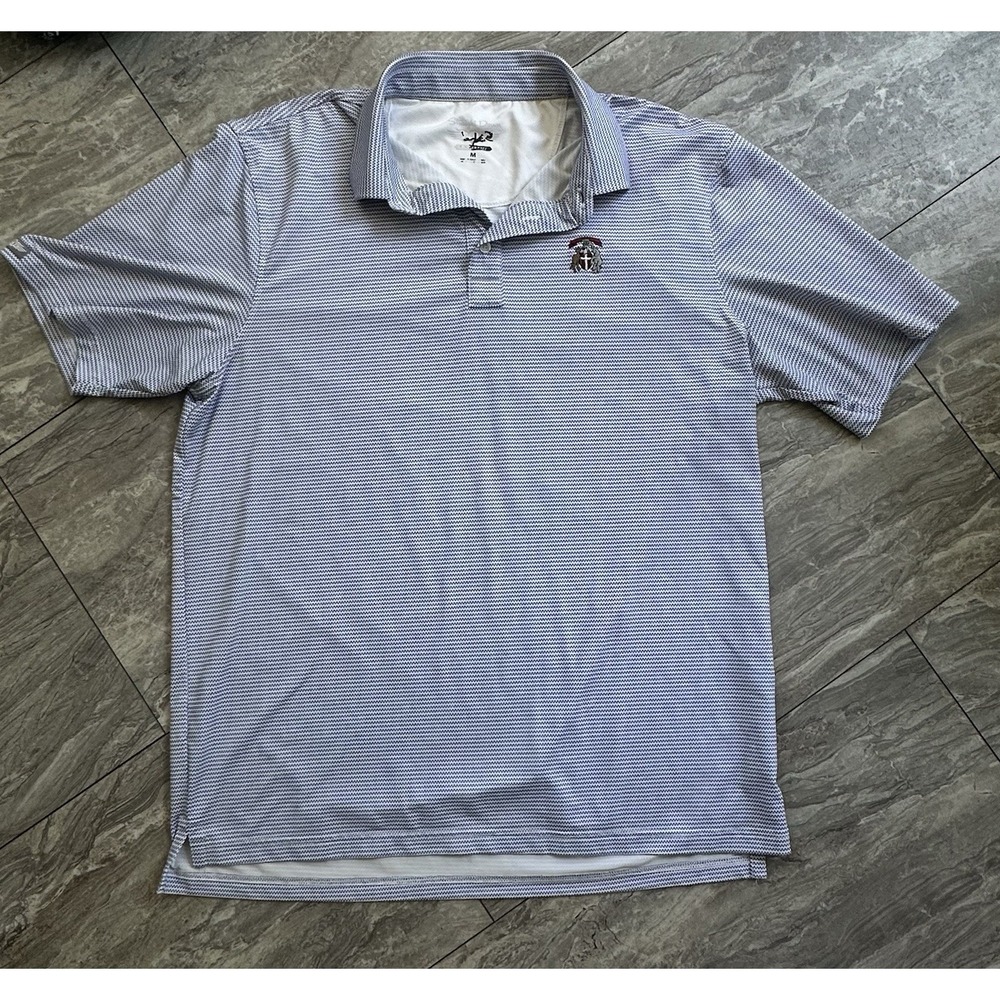 Straight Down Men's M White Navy Purple Stretch Golf Polo